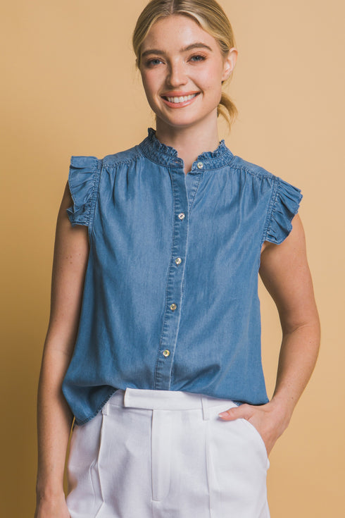 BUTTON FLUTTER SLEEVE SHIRT